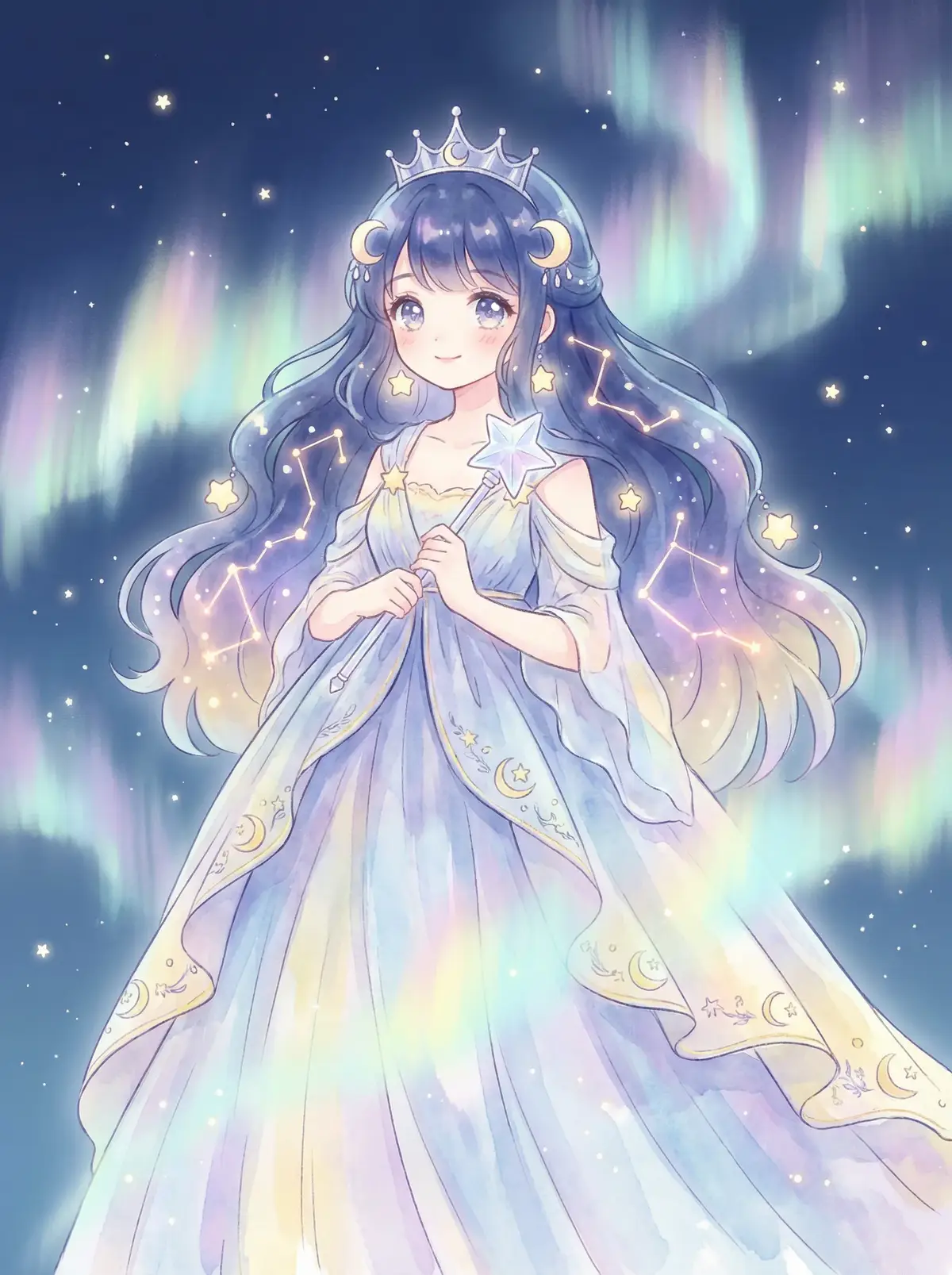 17.c1起草 - 星辰公主希尔角色设定图，手持星光权杖
